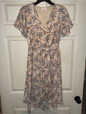 Sienna Sky Cream Floral Midi Wrap Dress